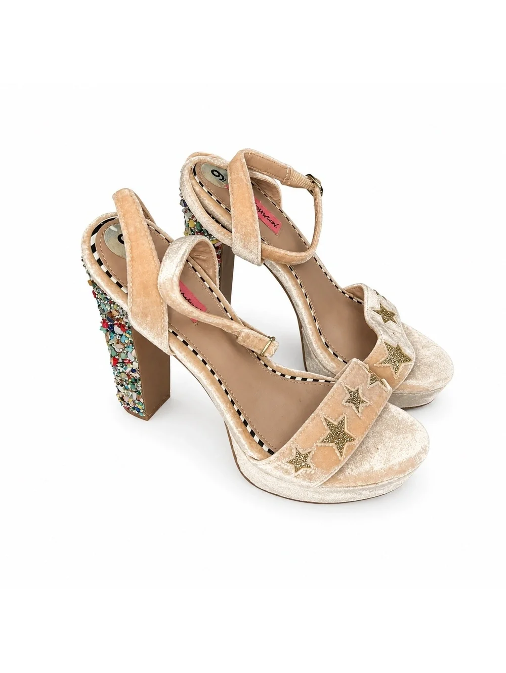 Betsey Johnson Velvet Platform Heels Rainbow Candy Embellished Heels Size 9